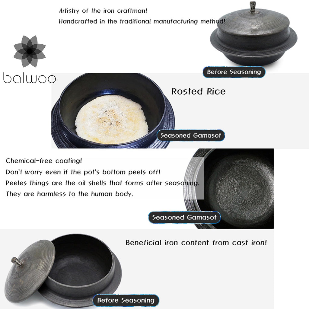 Balwoo Gamasot Korean Cast Iron Cauldron Pot Perilla Oil Pre-seasoned Dutch Oven Rice Cooker Handcrafted Non-chemical Coating Cookware Stockpot Casserole